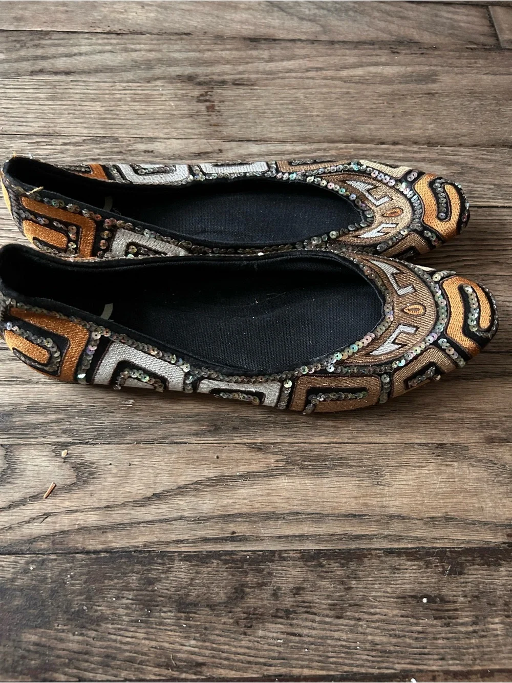 Report Embellished Women's Ballet Flats in Metallic Bronze and Black